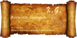 Korpics Gyöngyi névjegykártya